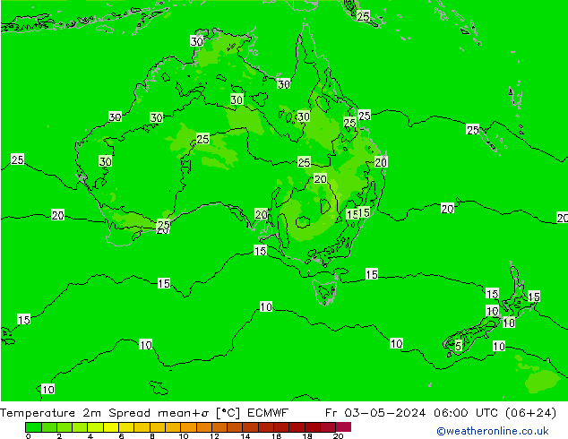 Temperaturkarte Spread ECMWF Fr 03.05.2024 06 UTC