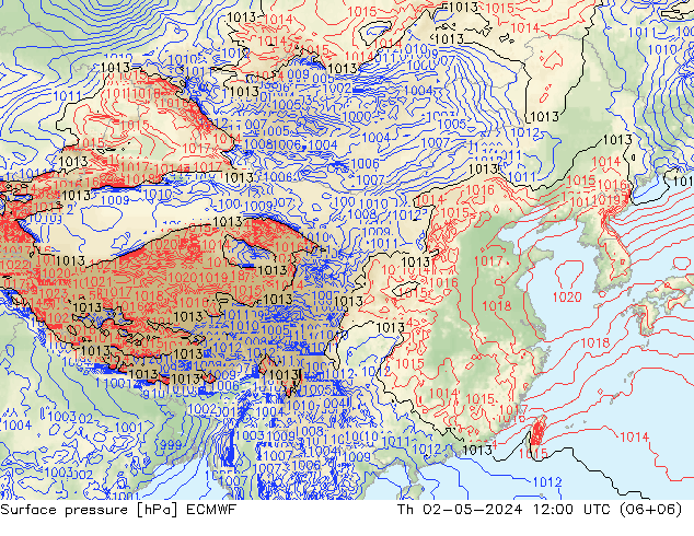 地面气压 ECMWF 星期四 02.05.2024 12 UTC