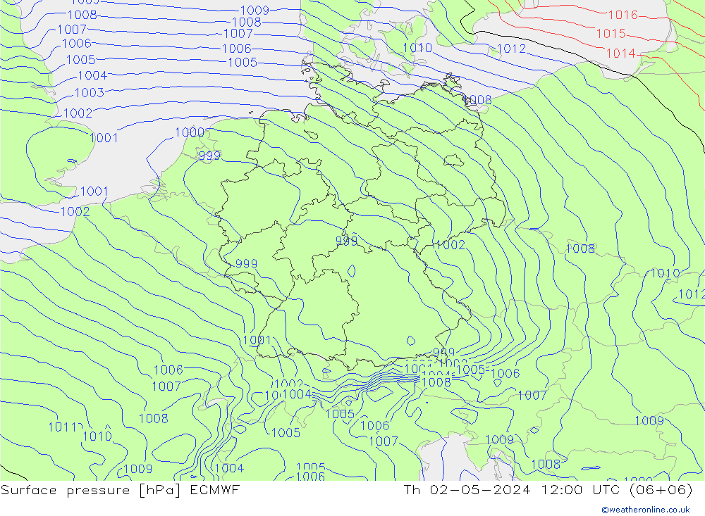 地面气压 ECMWF 星期四 02.05.2024 12 UTC