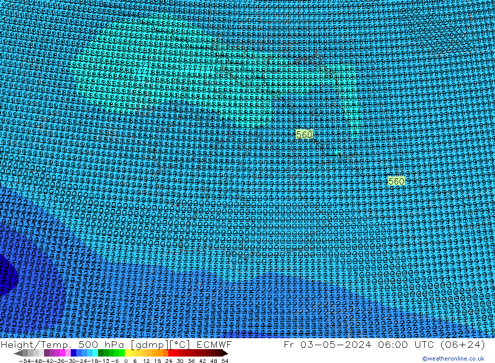 Yükseklik/Sıc. 500 hPa ECMWF Cu 03.05.2024 06 UTC