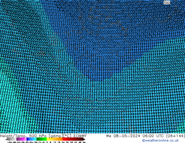 Hoogte/Temp. 500 hPa ECMWF wo 08.05.2024 06 UTC