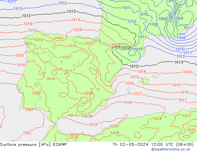 Luchtdruk (Grond) ECMWF do 02.05.2024 12 UTC