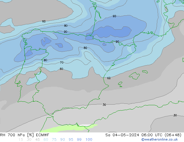 RH 700 hPa ECMWF Sa 04.05.2024 06 UTC
