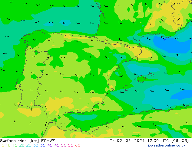 Viento 10 m ECMWF jue 02.05.2024 12 UTC