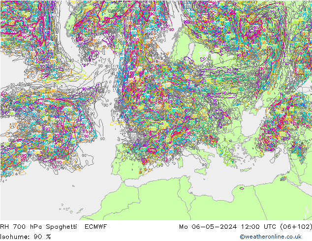 RH 700 hPa Spaghetti ECMWF Mo 06.05.2024 12 UTC