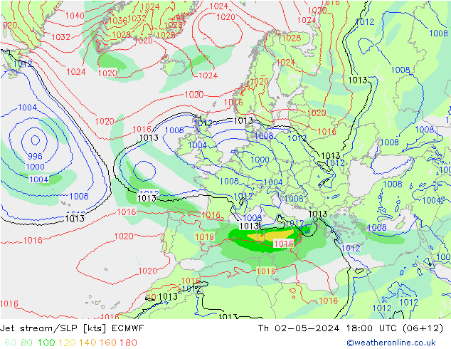 Jet stream/SLP ECMWF Th 02.05.2024 18 UTC