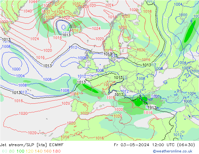Polarjet/Bodendruck ECMWF Fr 03.05.2024 12 UTC