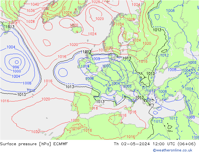 Atmosférický tlak ECMWF Čt 02.05.2024 12 UTC