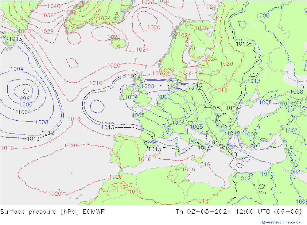 Surface pressure ECMWF Th 02.05.2024 12 UTC