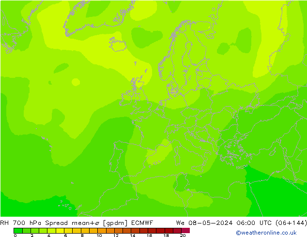 RH 700 hPa Spread ECMWF Mi 08.05.2024 06 UTC