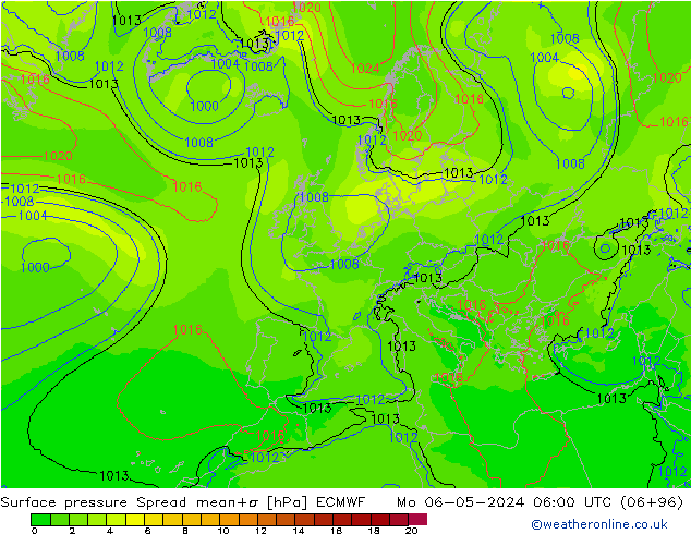 Pressione al suolo Spread ECMWF lun 06.05.2024 06 UTC