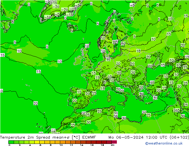 Temperature 2m Spread ECMWF Mo 06.05.2024 12 UTC
