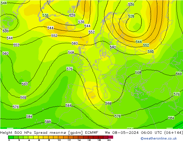 Height 500 гПа Spread ECMWF ср 08.05.2024 06 UTC