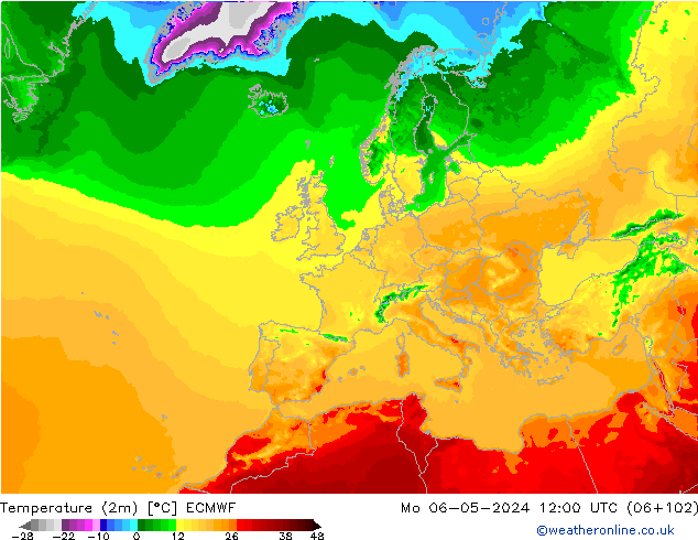 Temperatura (2m) ECMWF Seg 06.05.2024 12 UTC