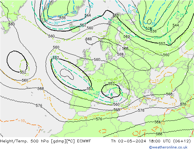 Yükseklik/Sıc. 500 hPa ECMWF Per 02.05.2024 18 UTC