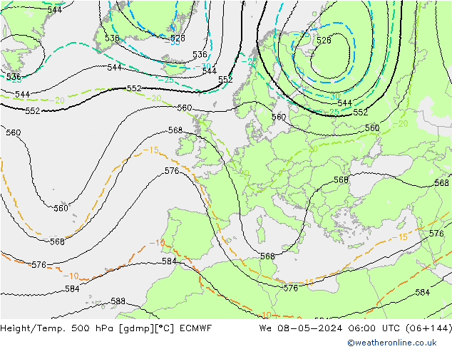 Height/Temp. 500 hPa ECMWF Mi 08.05.2024 06 UTC