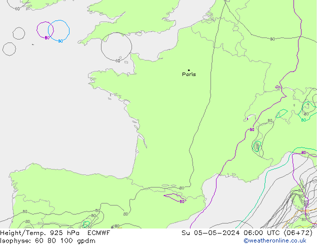 Height/Temp. 925 hPa ECMWF nie. 05.05.2024 06 UTC