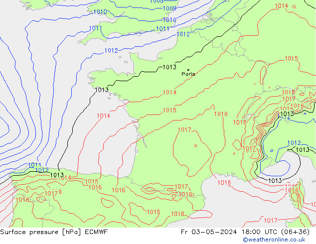 Yer basıncı ECMWF Cu 03.05.2024 18 UTC