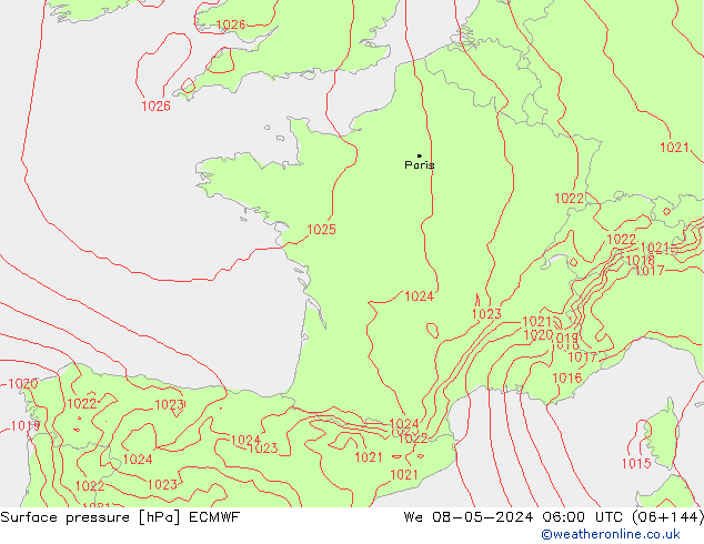 ciśnienie ECMWF śro. 08.05.2024 06 UTC