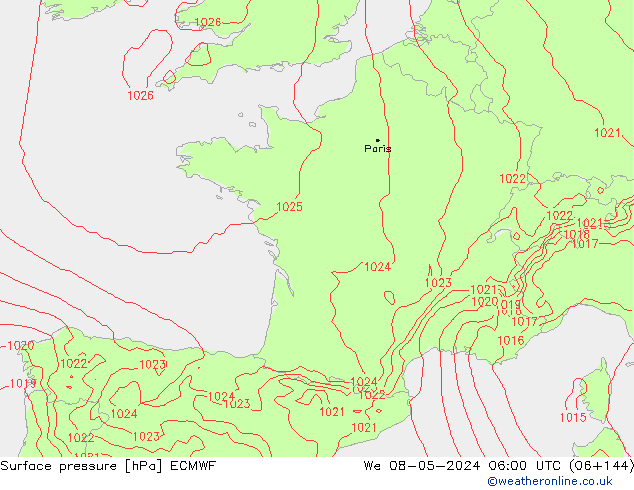 Luchtdruk (Grond) ECMWF wo 08.05.2024 06 UTC