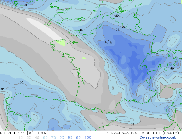 RH 700 hPa ECMWF Th 02.05.2024 18 UTC