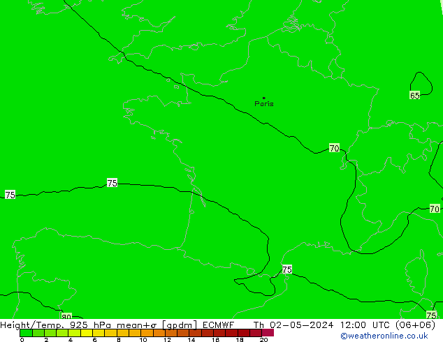 Height/Temp. 925 hPa ECMWF Čt 02.05.2024 12 UTC
