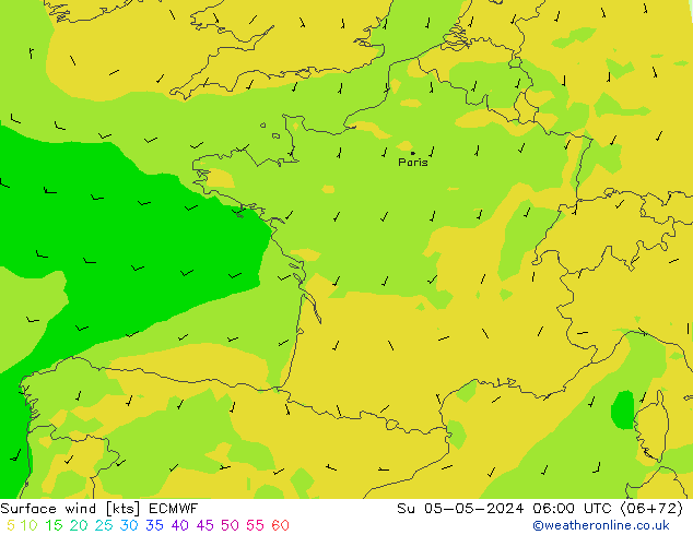 Wind 10 m ECMWF zo 05.05.2024 06 UTC