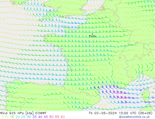 Wind 925 hPa ECMWF Th 02.05.2024 12 UTC