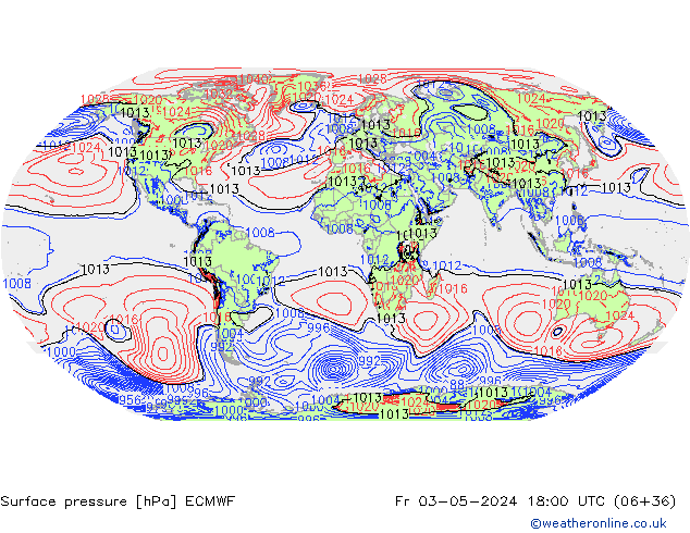 Atmosférický tlak ECMWF Pá 03.05.2024 18 UTC