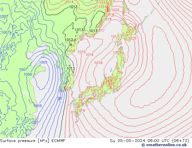 Luchtdruk (Grond) ECMWF zo 05.05.2024 06 UTC