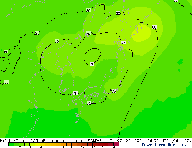 Height/Temp. 925 hPa ECMWF Tu 07.05.2024 06 UTC