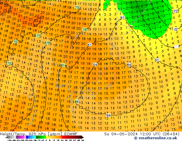 Height/Temp. 925 hPa ECMWF so. 04.05.2024 12 UTC