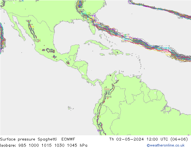 Surface pressure Spaghetti ECMWF Th 02.05.2024 12 UTC