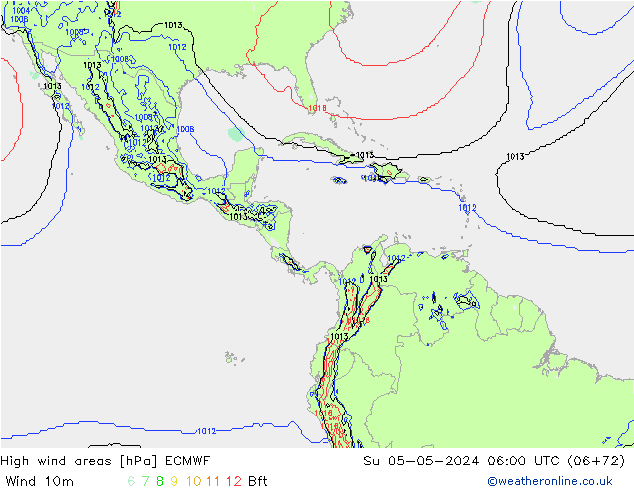 High wind areas ECMWF Su 05.05.2024 06 UTC