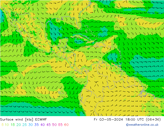 Vento 10 m ECMWF ven 03.05.2024 18 UTC