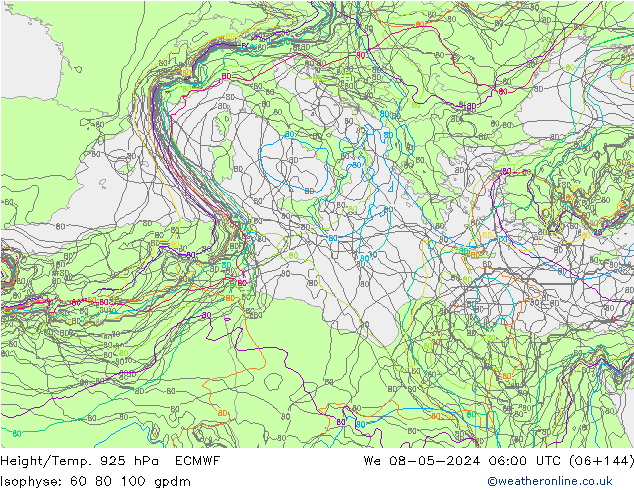 Hoogte/Temp. 925 hPa ECMWF wo 08.05.2024 06 UTC