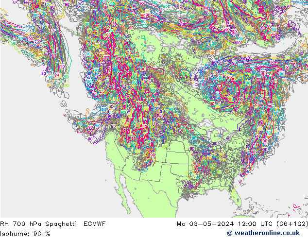 Humidité rel. 700 hPa Spaghetti ECMWF lun 06.05.2024 12 UTC