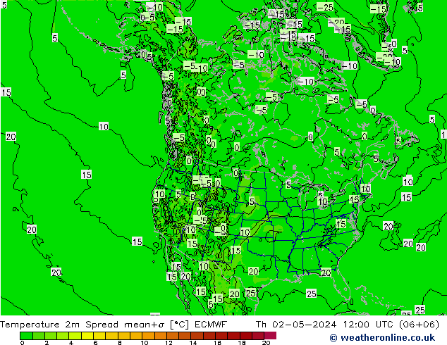 Temperature 2m Spread ECMWF Th 02.05.2024 12 UTC