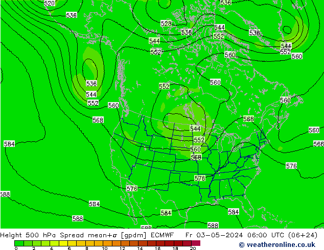 Geop. 500 hPa Spread ECMWF vie 03.05.2024 06 UTC