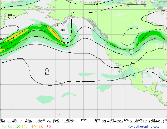 Jet stream/Height 300 hPa ECMWF Th 02.05.2024 12 UTC