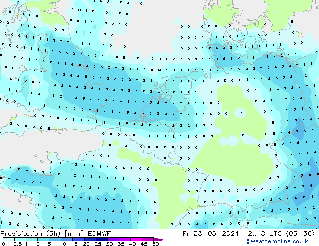 Precipitation (6h) ECMWF Fr 03.05.2024 18 UTC