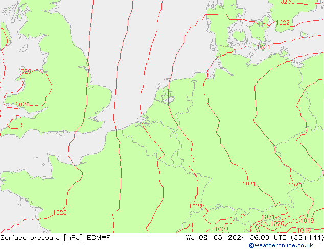 Surface pressure ECMWF We 08.05.2024 06 UTC