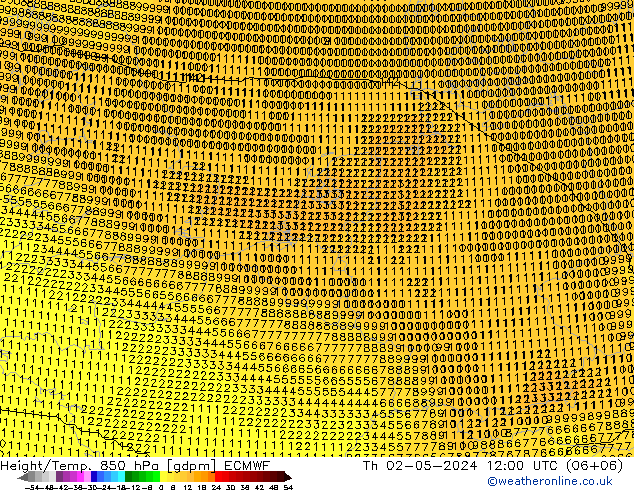 Height/Temp. 850 hPa ECMWF czw. 02.05.2024 12 UTC