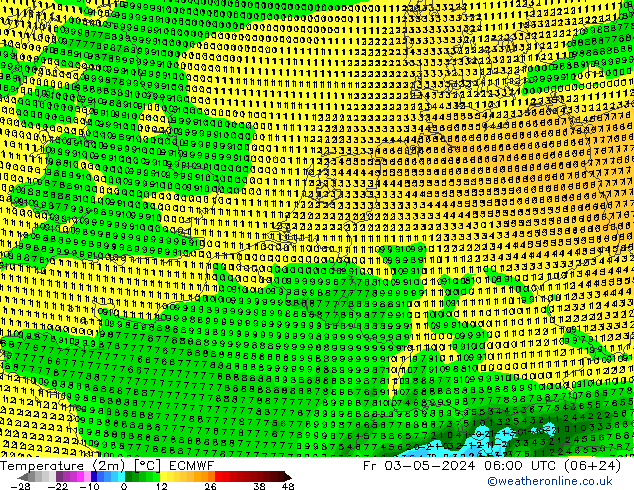 Temperatura (2m) ECMWF ven 03.05.2024 06 UTC