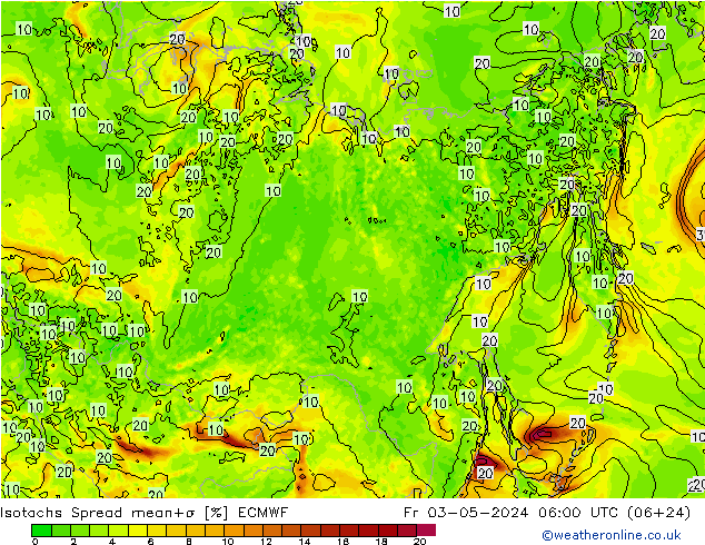 Isotachs Spread ECMWF Fr 03.05.2024 06 UTC