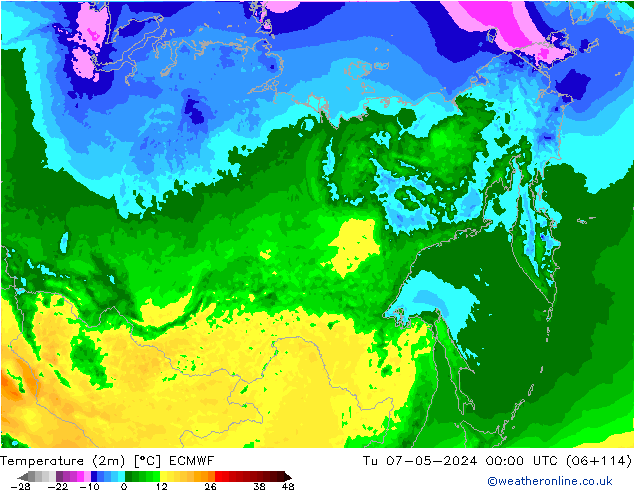 Sıcaklık Haritası (2m) ECMWF Sa 07.05.2024 00 UTC