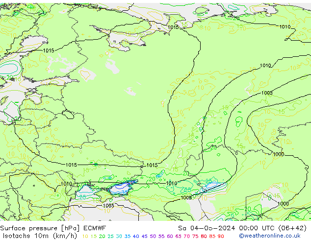 Isotaca (kph) ECMWF sáb 04.05.2024 00 UTC