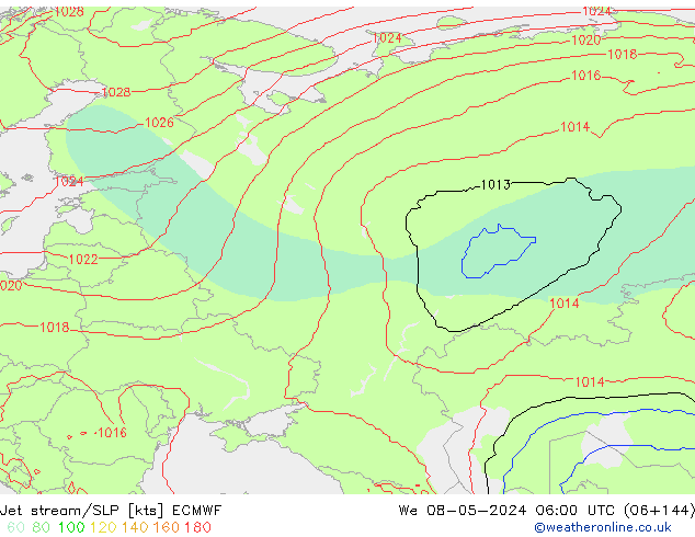 Corrente a getto ECMWF mer 08.05.2024 06 UTC