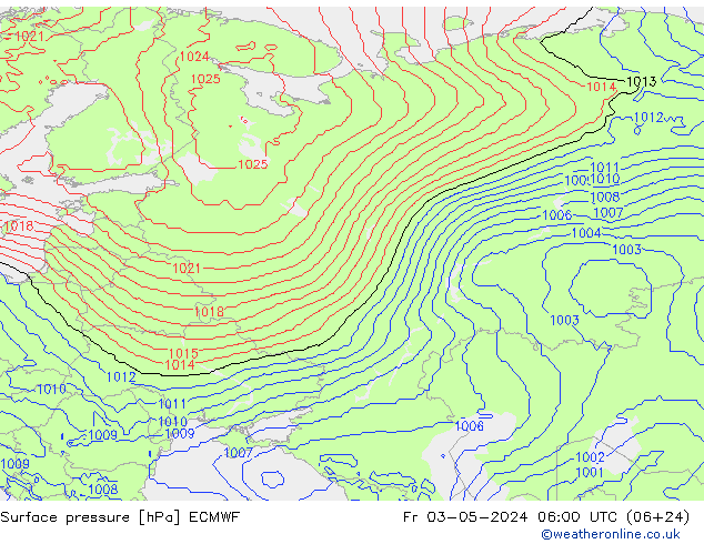 Presión superficial ECMWF vie 03.05.2024 06 UTC