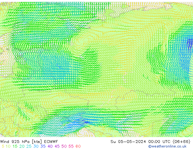 ветер 925 гПа ECMWF Вс 05.05.2024 00 UTC